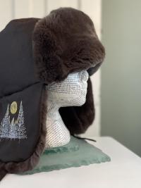 Rabbit Fur Trapper Hat with Forest Scene Embroidery - Large 