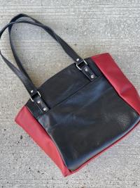 Red and black Leather Shoulder Bag with red Sealskin Accent