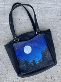 Full Moon Leather Shoulder Bag with Crystal Beaded Stars