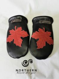 Mitts with Leather Appliqué, Weave or Embroidery 