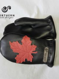 Mitts with Leather Appliqué or Weave