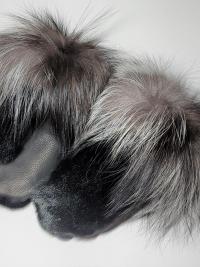 Black Seal Skin and silver Fox Fur trimmed mitts - Size Large