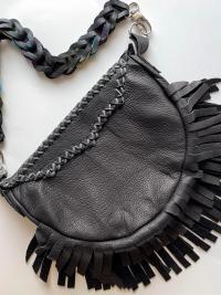 Beaded Fringed Leather Bag - Large