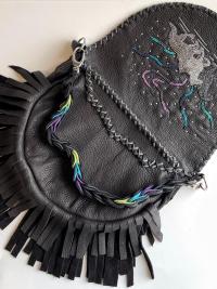 Beaded Fringed Leather Bag - Large