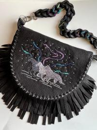 Beaded Fringed Leather Bag - Large