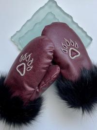 Vegan Bear Paw Beaded Mitts - Size Large