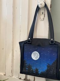 Full Moon Leather Shoulder Bag with Crystal Beaded Stars