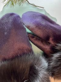 Purple Seal Skin and Fox Fur trimmed mitts - Size Medium