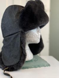 Distressed Leather and Rex Rabbit Fur Trapper Hat - Medium