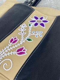  Two Tone Leather and Metis Floral Beaded Shoulder Bag