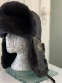 Distressed Leather and Rex Rabbit Fur Trapper Hat - Medium