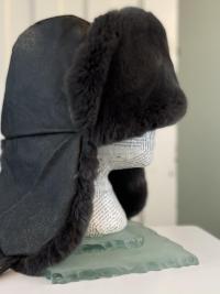 Distressed Leather and Rex Rabbit Fur Trapper Hat - Size Large