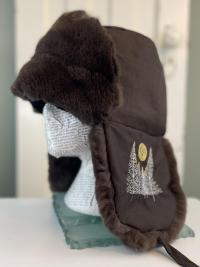 Rabbit Fur Trapper Hat with Forest Scene Embroidery - Large 