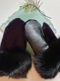 Purple Seal Skin and Fox Fur trimmed mitts - Size Medium