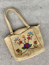 Hand painted Metis Flowers Leather Shoulder Bag 