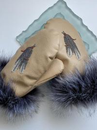 Vegan Friendly Feather Beaded Mitts - Size Medium