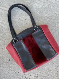 Red and black Leather Shoulder Bag with red Sealskin Accent