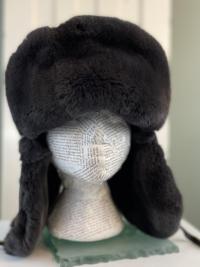 Distressed Leather and Rex Rabbit Fur Trapper Hat - Medium