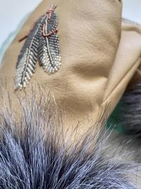 Vegan Friendly Feather Beaded Mitts - Size Medium