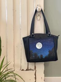 Full Moon Leather Shoulder Bag with Crystal Beaded Stars