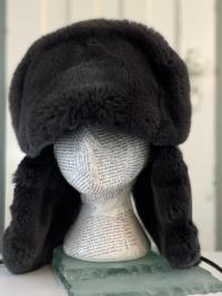 Distressed Leather and Rex Rabbit Fur Trapper Hat - Size Large