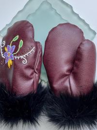 Vegan Metis Flower Beaded Mitts - Size Medium