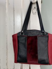 Red and black Leather Shoulder Bag with red Sealskin Accent