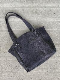 Metallic Silver and Charcoal Grey Leather Shoulder Bag with Sealskin Accent