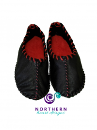 Black and Red Deerskin Ballet-Style Flats, Ladies size 5.5