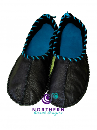 Black and Teal Deerskin Ballet-Style Flats, Ladies size 10.5