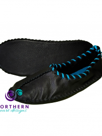 Black and Teal Deerskin Ballet-Style Flats, Ladies size 10.5