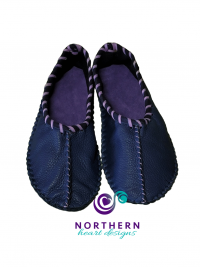 Navy Blue and Light Purple Deerskin Ballet-Style Flats, Ladies size 7.5