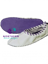 White and Purple Deerskin Ballet-Style Flats, Ladies size 6