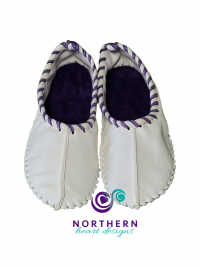White and Purple Deerskin Ballet-Style Flats, Ladies size 6