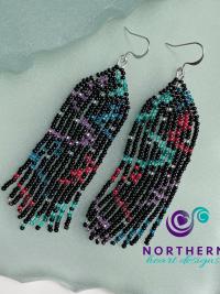 Signature Northern Lights design beaded fringe earrings - custom made