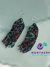 Signature Northern Lights design beaded fringe earrings - custom made