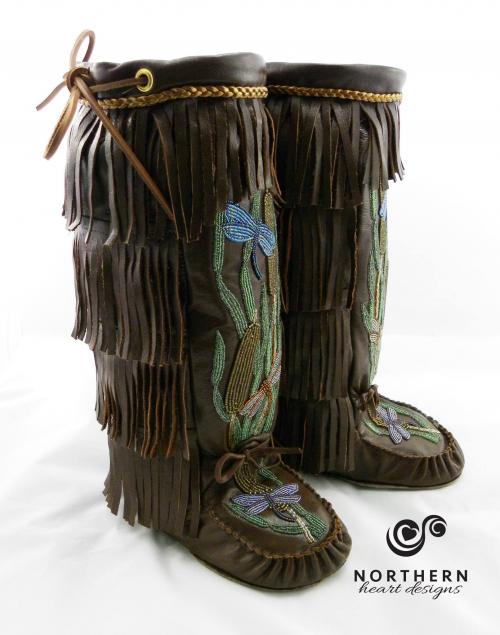mukluks, beaded mukluks, fringed mukluks, leather fringe boots