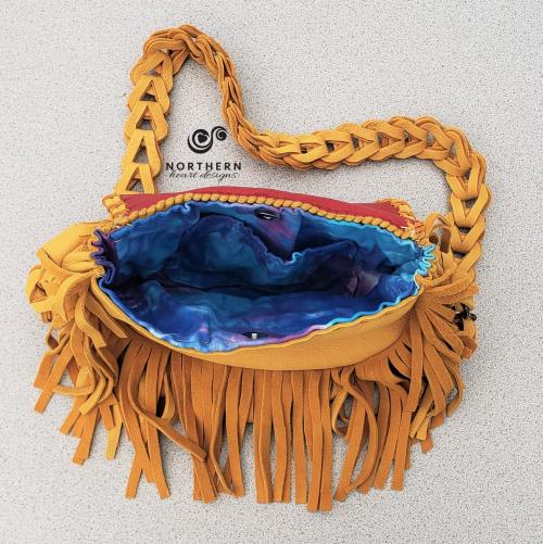 beadwork, beaded bag, beaded leather bag, fringed bag, fringed leather bag