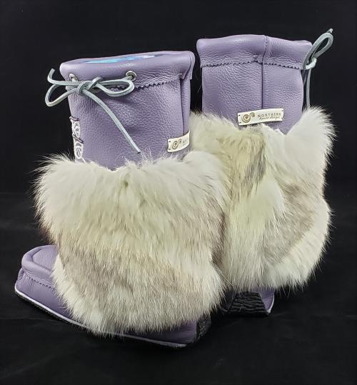 Mid-Calf Style Mukluks, Lilac colour with Dragonfly Beading, Ladies 7 (fit 6.5-7.5)