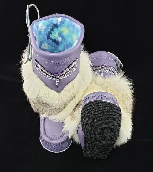 Mid-Calf Style Mukluks, Lilac colour with Dragonfly Beading, Ladies 7 (fit 6.5-7.5)