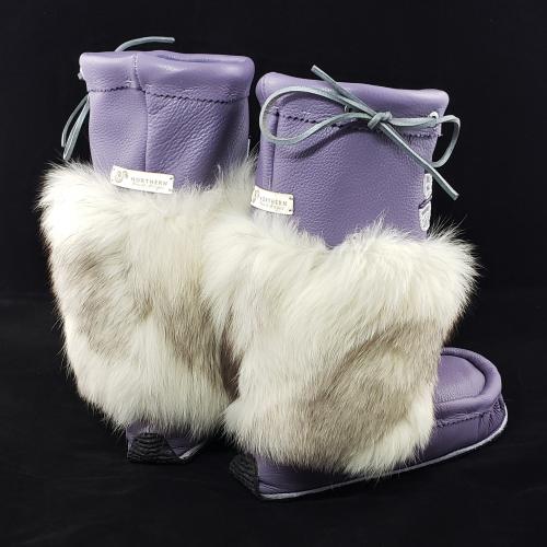 Mid-Calf Style Mukluks, Lilac colour with Dragonfly Beading, Ladies 8 (fit 7.5-8.5)