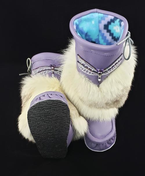 Mid-Calf Style Mukluks, Lilac colour with Dragonfly Beading, Ladies 8 (fit 7.5-8.5)