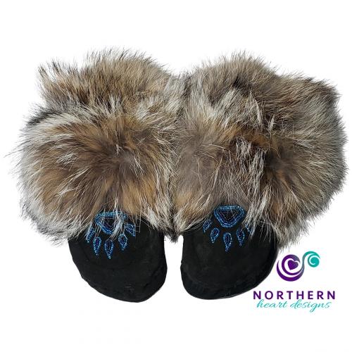 bear paw beaded coyote fur moccasin slippers