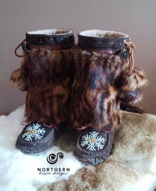 kids mukluks, leather, fur, beading