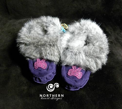 kids moccasins, leather, fur, beading