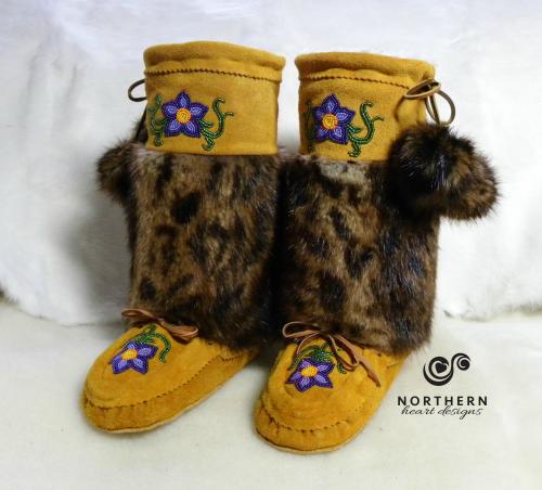 kids mukluks, leather, fur, beading