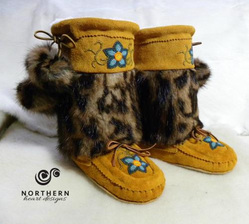 kids mukluks, leather, fur, beading