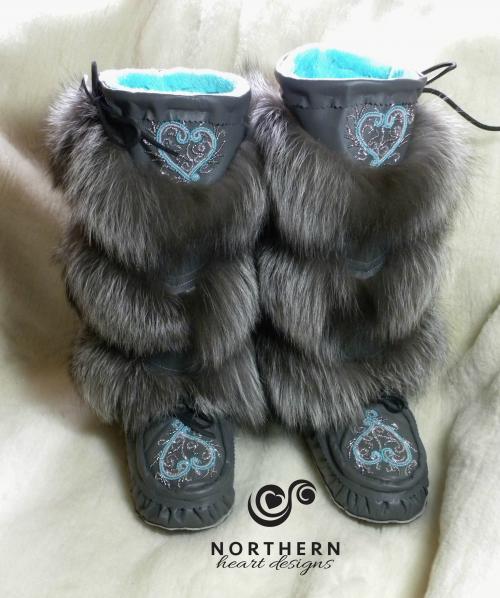 mukluks, beaded mukluks, leather fur mukluks, tiered fur mukluks