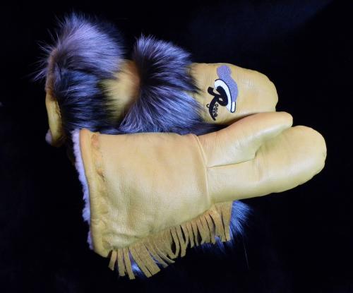 gauntlets, bison hide, fox fur