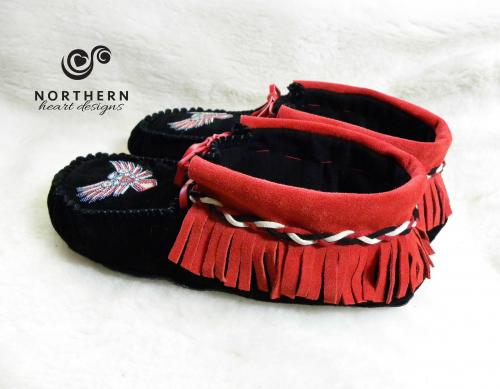 Scout moccasins, outdoor moccasins, leather moccasins, fringe, lace